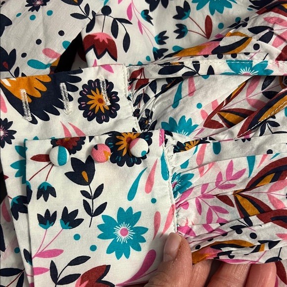 Boden White Wrap Blouse with Teal, Mustard & Pink Floral Print - Picture 5 of 5